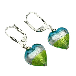 Murano-style Glass Heart Sterling Silver Leverback Earrings  