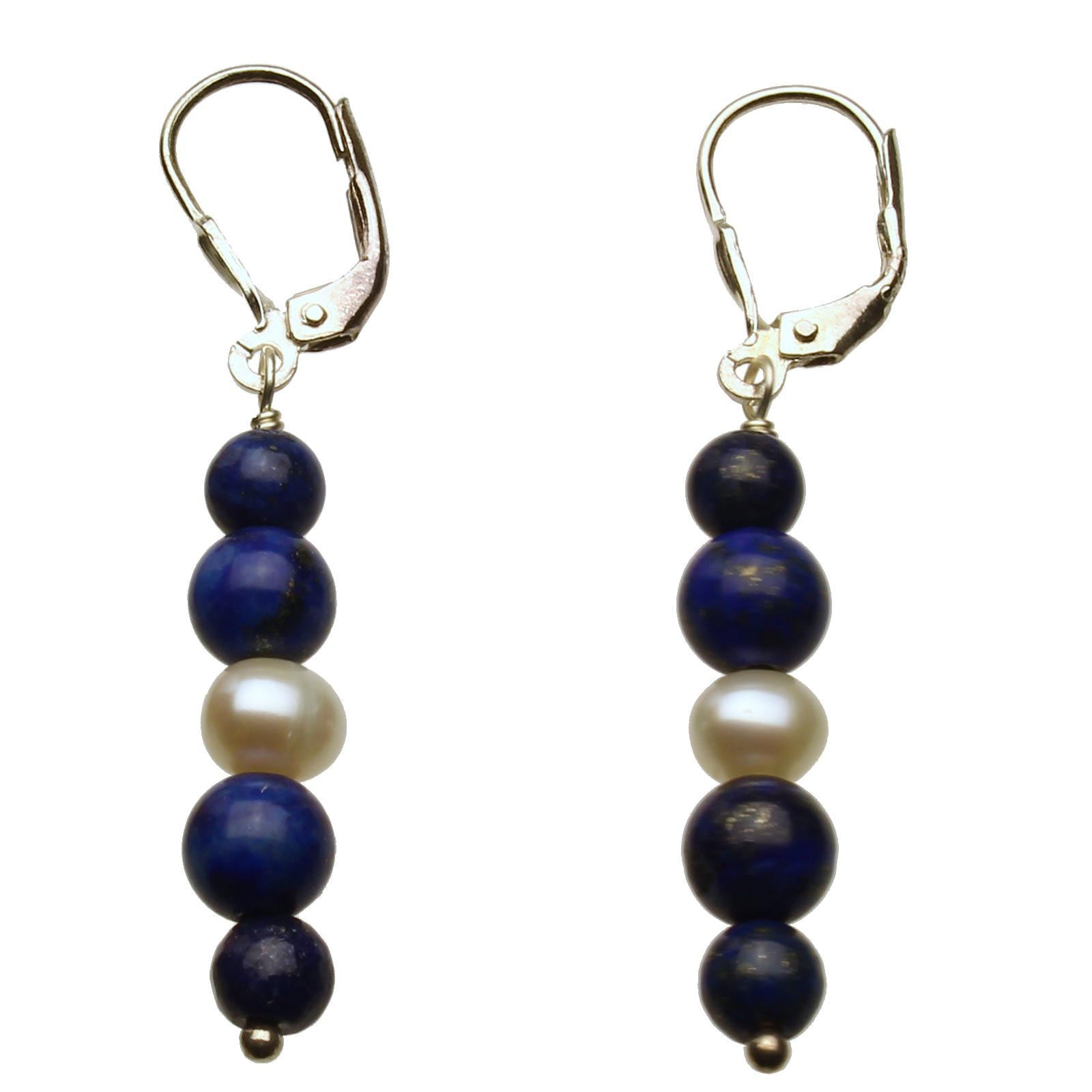Blue Lapis and Freshwater Cultured Pearl Leverback Earring