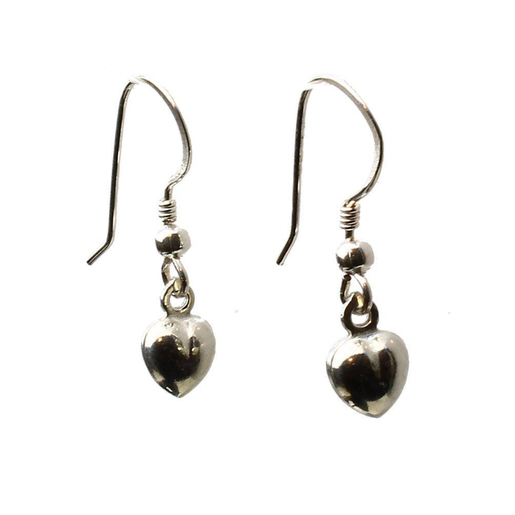 Sterling Silver Tiny Puffed Heart Charm Earrings