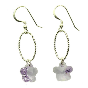 Violet Crystal Flower Sterling Silver Oval Twist Ring Earrings