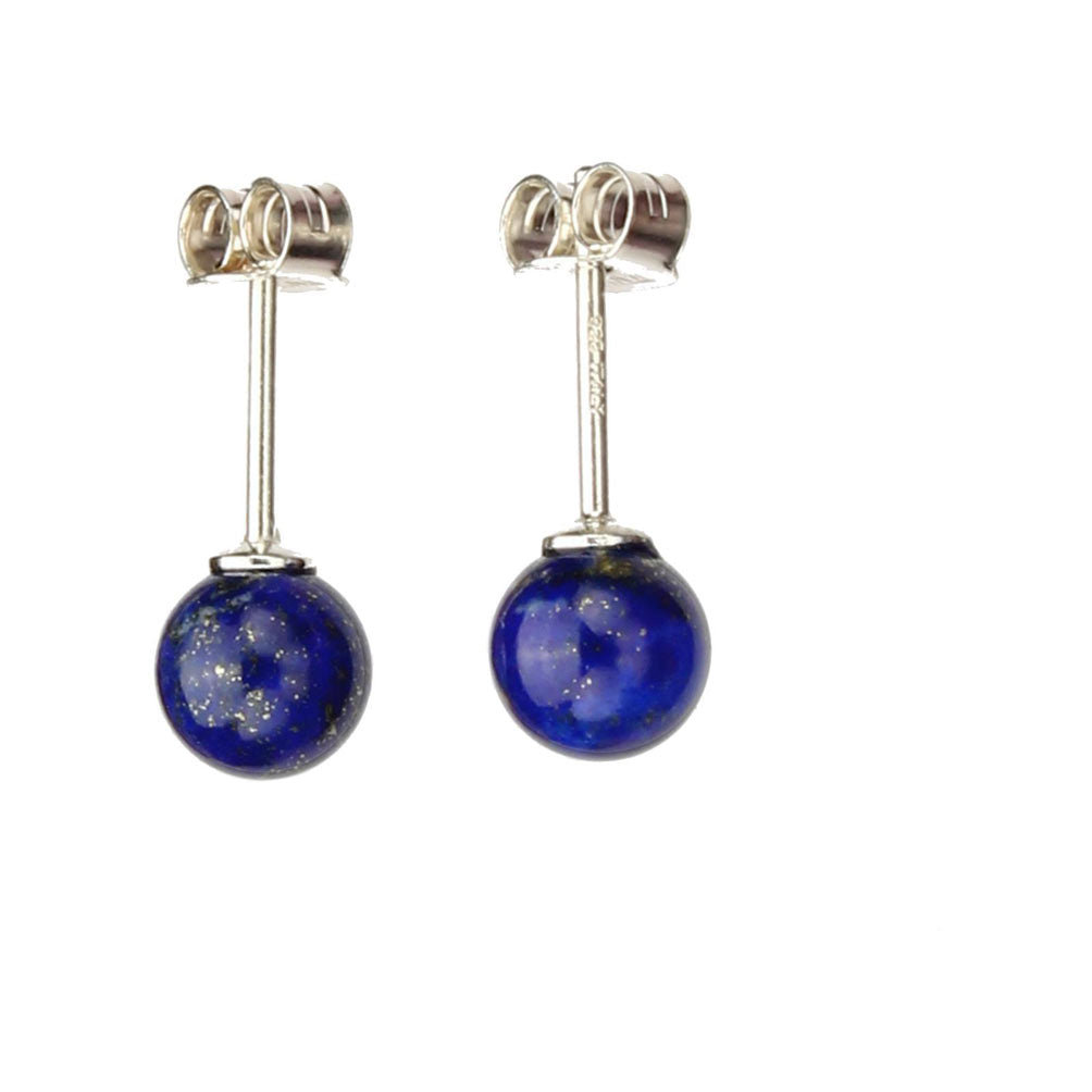 6mm Blue Lapis Stone Ball Stud Sterling Silver Post Earrings