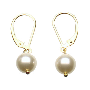 Gold-Plated Sterling Silver Leverback Earrings 8mm Crystal Simulated Pearl