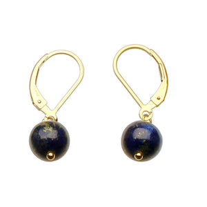 Blue Lapis Stone 8mm Bead Gold-Plated Sterling Silver Leverback Earrings