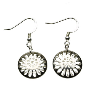Sterling Silver Puffed Domed Round Circle Sunburst Earrings