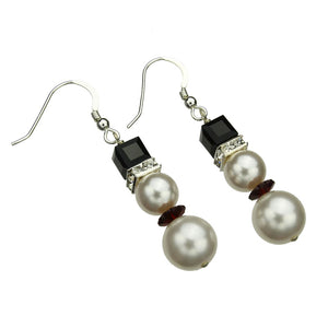 Sterling Silver Earrings Crystal Simulated Pearl Snowman