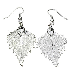 Silver-Plated Birch Leaf Earrings