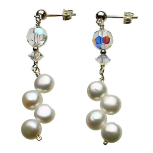 Sterling Silver Post Earrings Bridal Freshwater Cultured Pearls Crystals