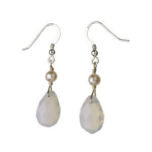 Opalite Glass Briolette Freshwater Cultured Pearl Sterling Silver Earrings