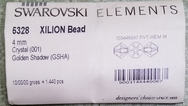 AUTHENTIC Swarovski Crystal  #5328 4mm Bicone Beads 1440 pieces Factory Pack, Golden Shadow