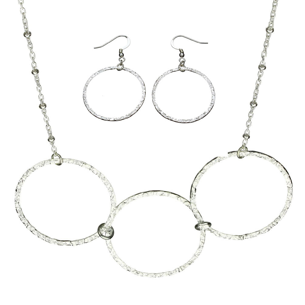 Sterling Silver Flat Hammered Circle Large Links Necklace Earrings Italy