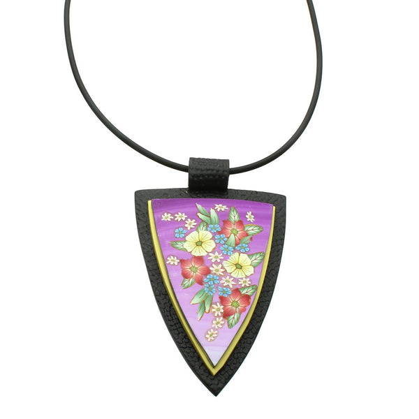 Artisan Alpine Floral Pendant Rubber Cord Necklace, 18 inches