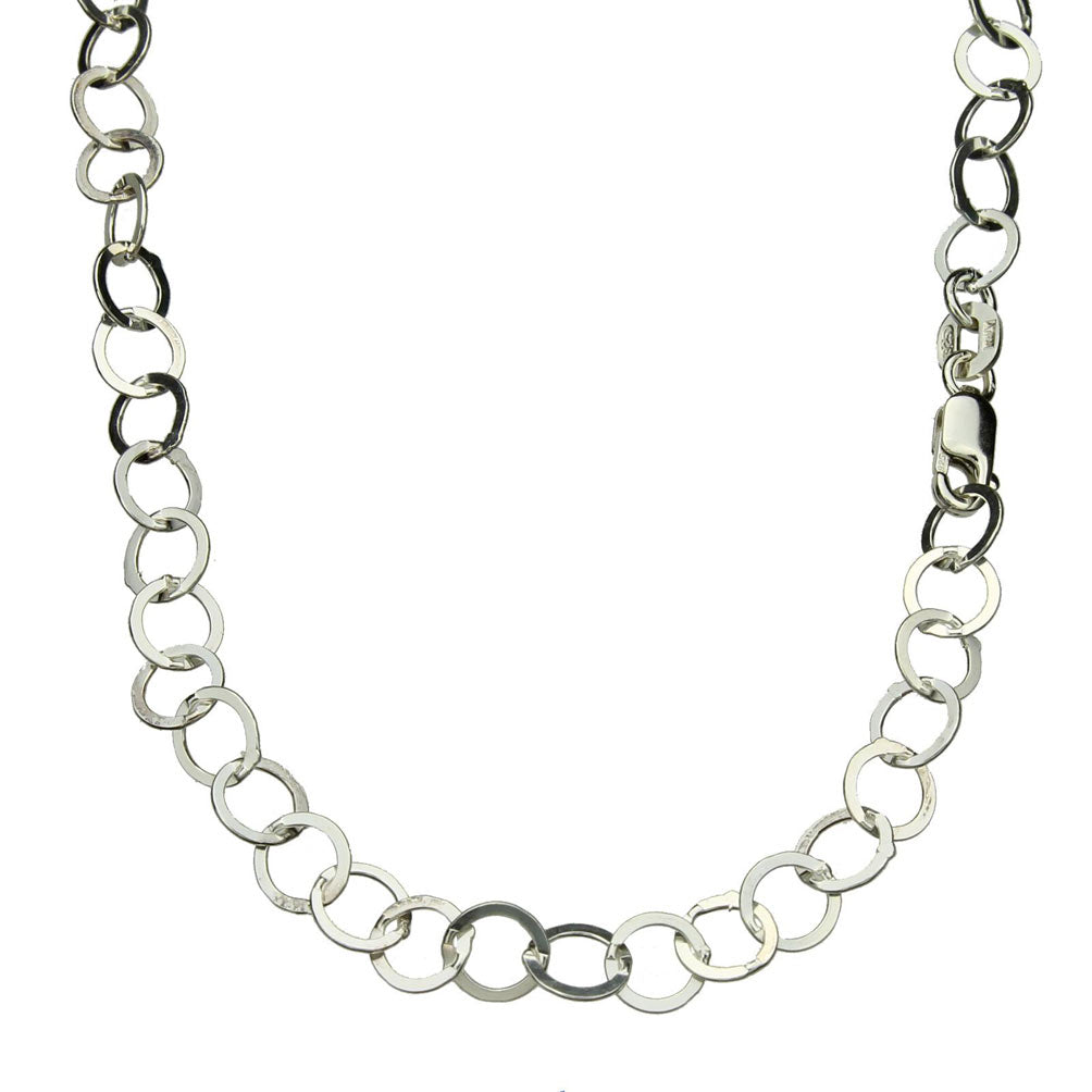 Sterling Silver Flat Circle Round Link 6mm Chain Necklace Nickel Free Italy