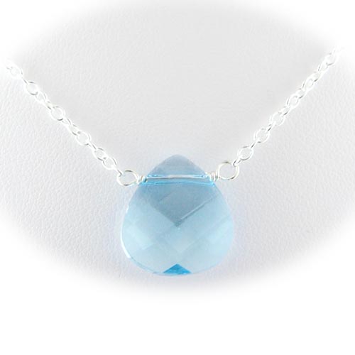 Sterling Silver Cable Chain Necklace Aqua Pear Crystal Teardrops