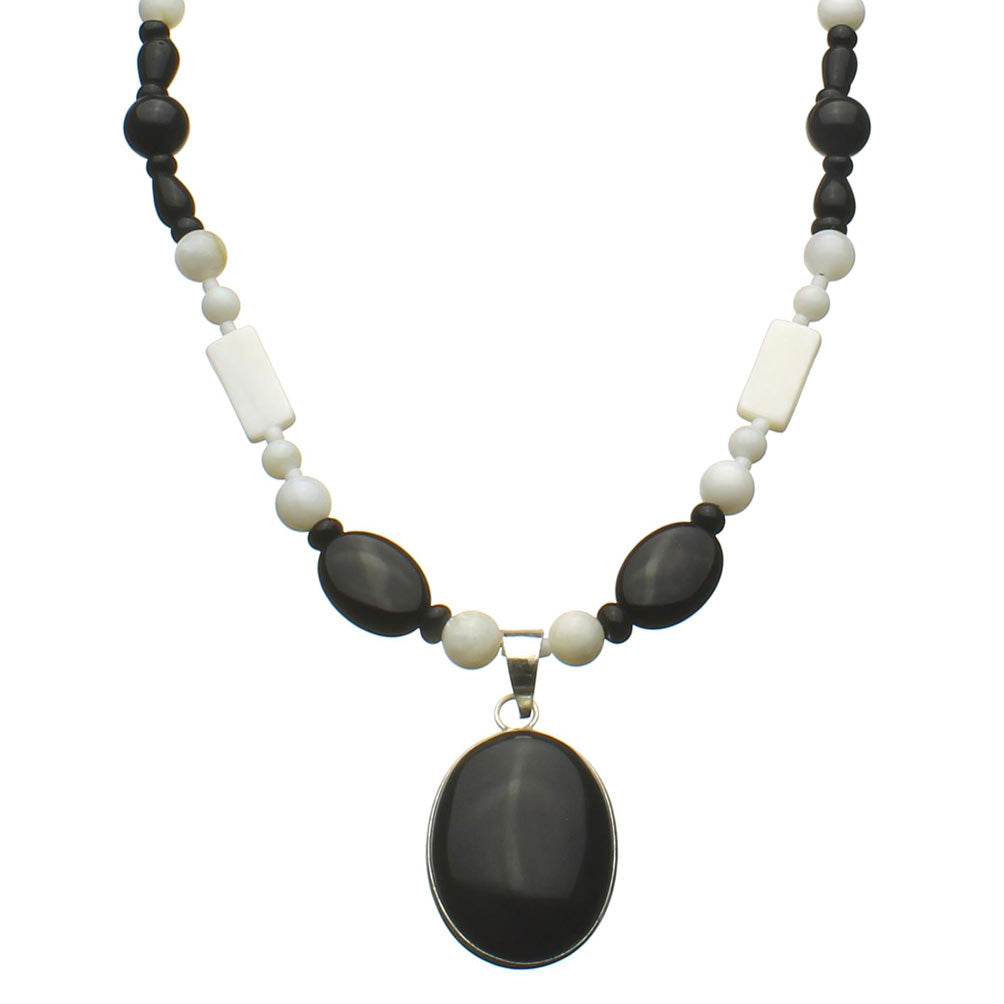 Agate Stone Sterling Silver Focal Shell Beads Necklace, 18 inches+2 inches Extender