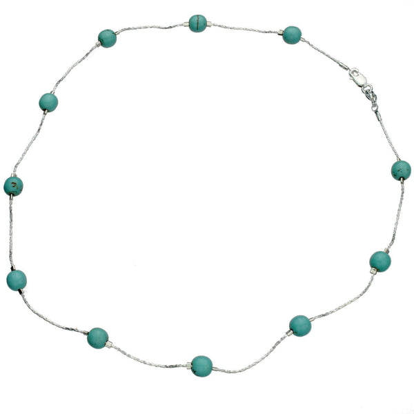 Simulated Turquoise Stone Illusion Station Scatter Sterling Silver Chain Necklace