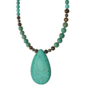 Simulated Turquoise Stone Teardrop Freshwater Cultured Pearl Necklace, 18 inches+2 inches