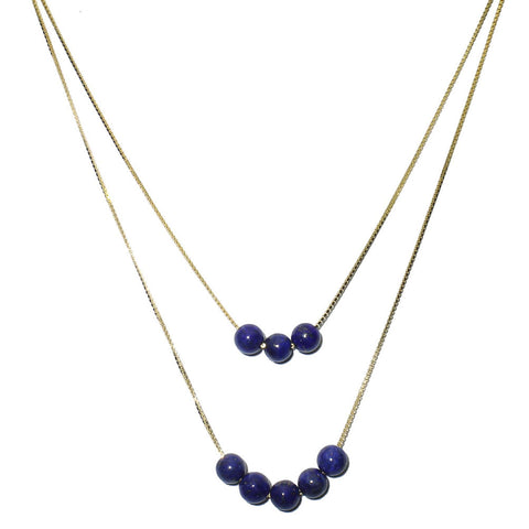 2-Strand Blue Lapis Stone Floating 18k Gold-Flashed Sterling Silver Box Chain Necklace