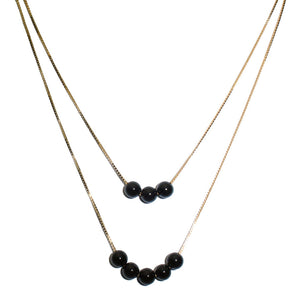 2-Strand Black Onyx Stone Floating 18k Gold-Flashed Sterling Silver Box Chain Necklace