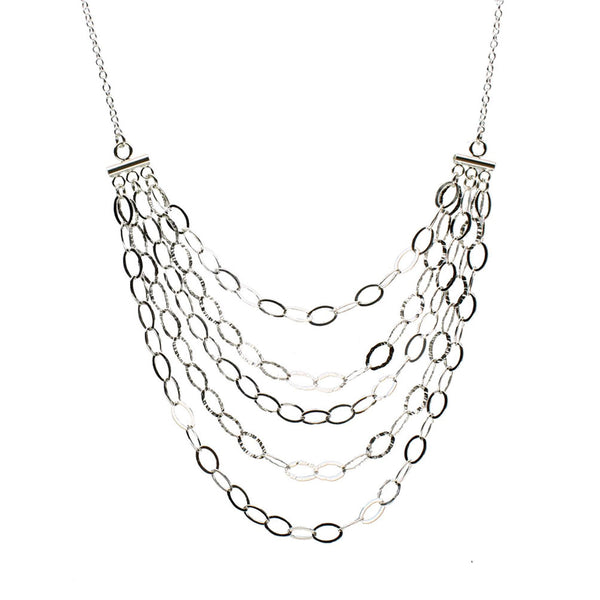 Sterling Silver Multi-strand Bib Chain Necklace Italy