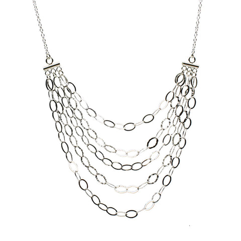 Sterling Silver Multi-strand Bib Chain Necklace Italy