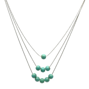 3-Strand Simulated Turquoise Stone Beads Sterling Silver Chain Necklace 16 inches+2 inches