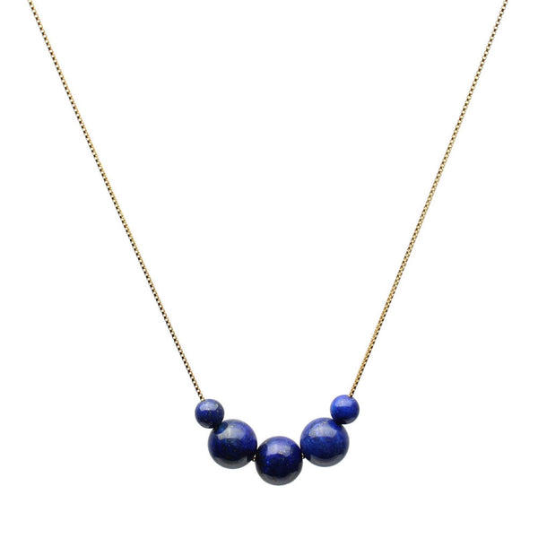 Blue Lapis Stone Station 18k Gold-Flashed Sterling Silver Box Chain Necklace