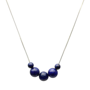 Blue Lapis Stone Station Box Sterling Silver Chain Necklace