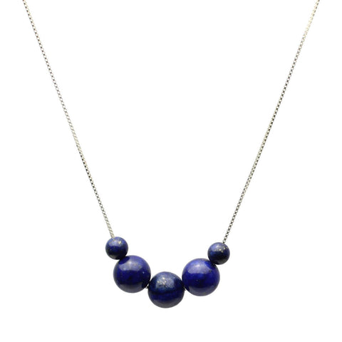 Blue Lapis Stone Station Box Sterling Silver Chain Necklace