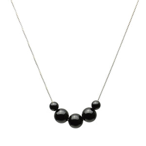 Black Onyx Stone Station Box Sterling Silver Chain Necklace
