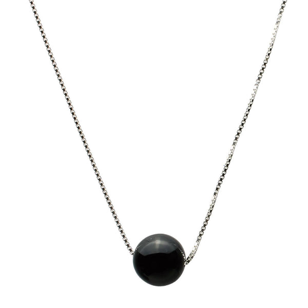 Floating Round 10mm Black Onyx Stone Station Sterling Silver Box Chain Necklace Stud Earrings