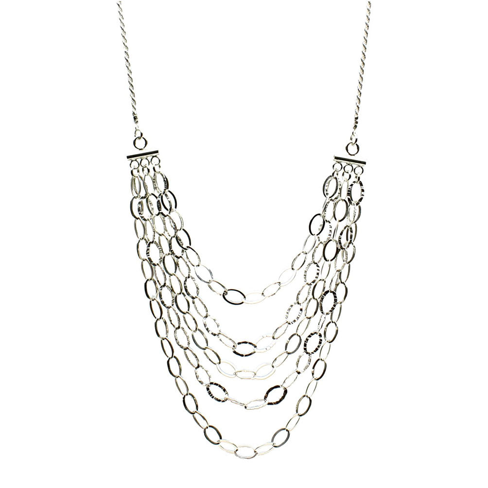 Sterling Silver Multi-strand Bib Chain 1.5mm Diamond-Cut Rope Necklace Italy