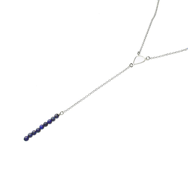 Sterling Silver Blue Lapis Stone Beads Bar Linear Drop Y-Shaped Cable Necklace, 19 inches+2 inches Extender