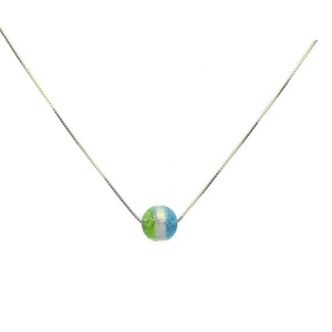 Floating Round 12mm Lime Murano-style Glass Bead Station Sterling Silver Box Chain Necklace 16 inches+2 inches