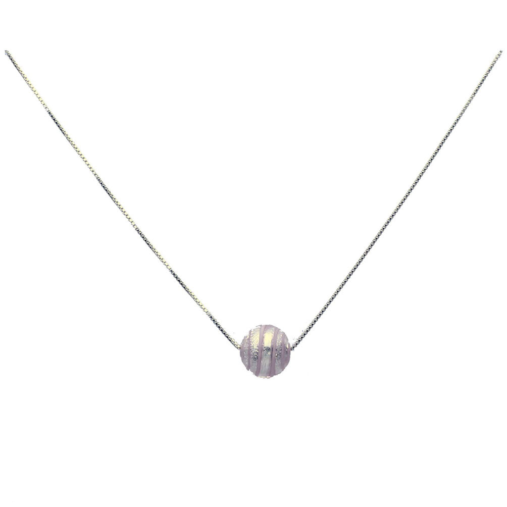 Floating Round 12mm Pink Murano-style Glass Bead Station Sterling Silver Box Chain Necklace 16 inches+2 inches