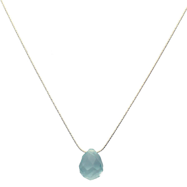 Sterling Silver Chain Faceted Aqua Glass Briolette Necklace