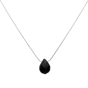 Sterling Silver Chain Faceted Black Glass Briolette Necklace