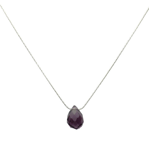 Sterling Silver Chain Faceted Purple Glass Briolette Necklace