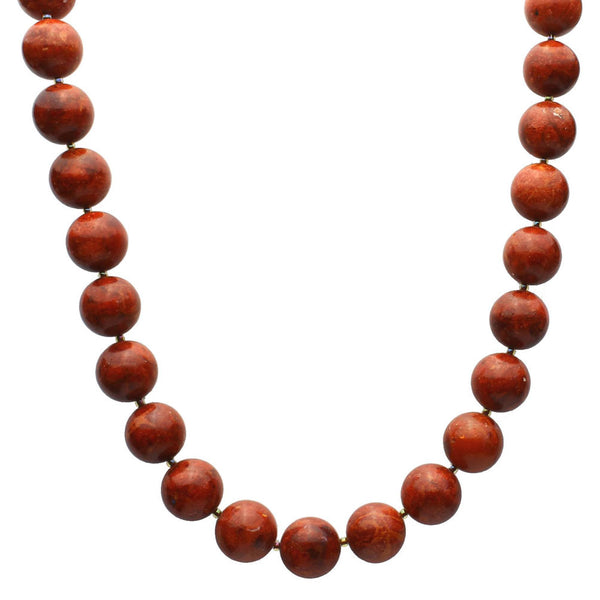 Round 12mm Bamboo Coral Beads Necklace 16 inches+2 inches Sterling Silver Extender