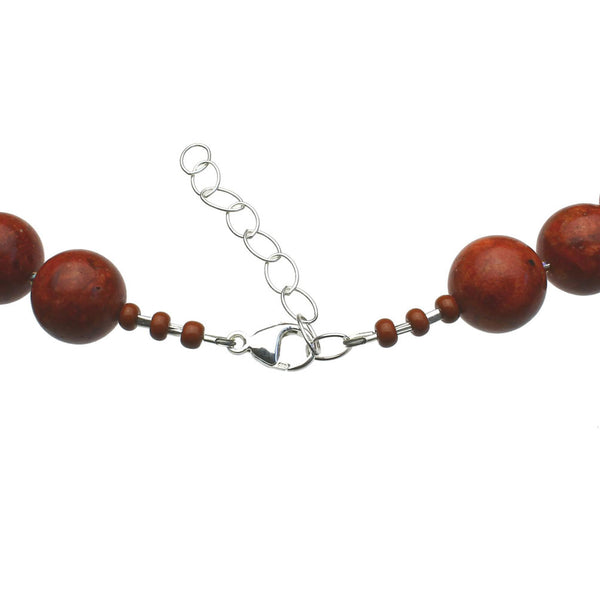 Round 12mm Bamboo Coral Beads Necklace 16 inches+2 inches Sterling Silver Extender