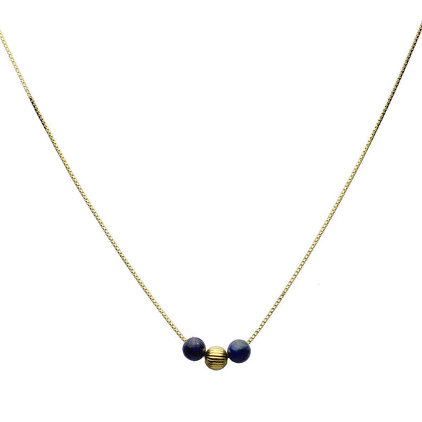 Blue Lapis Stone Station 18k Gold-Flashed Sterling Silver Bead Box Chain Necklace