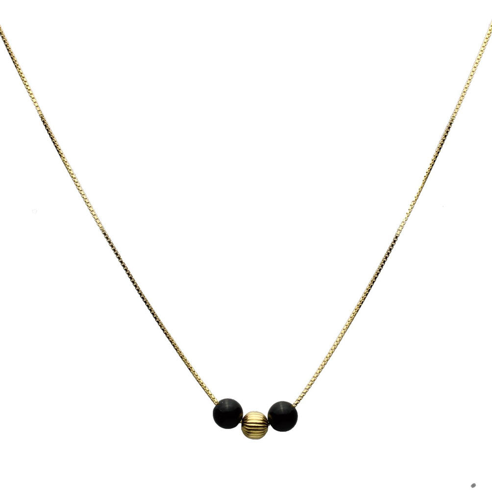 Black Onyx Stone Station 18k Gold-Flashed Sterling Silver Bead Box Chain Necklace