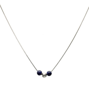 Blue Lapis Stone Station Sterling Silver Bead Box Chain Necklace