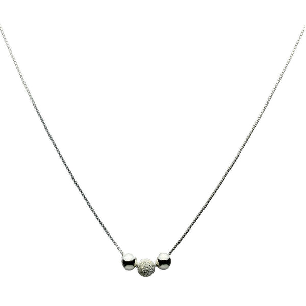 Sterling Silver Laser Stardust Bead Round Beads Box Chain Necklace Adjustable