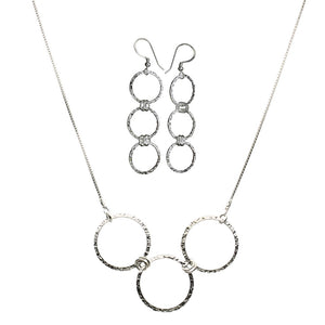Sterling Silver Flat Hammered Circle Medium Links Necklace Italy Earrings Adjustable