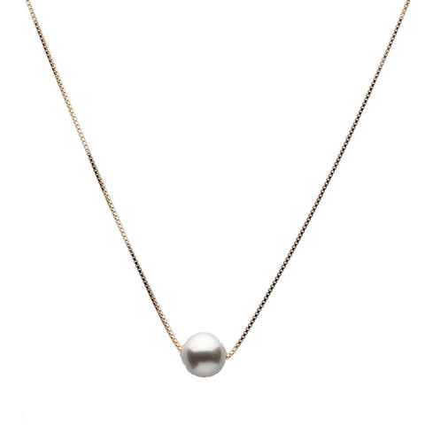Floating 18k Gold-Flashed Sterling Silver Box Chain Necklace Crystal Simulated Pearl