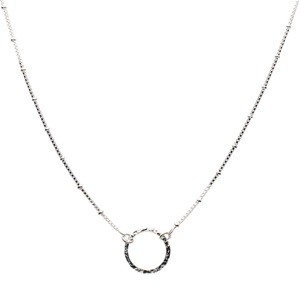 Sterling Silver Chain Flat Hammered Round Circle Box Station Choker Necklace 15.5 inches+2 inches Extender