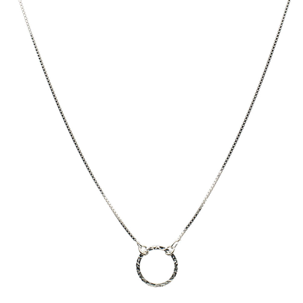 Sterling Silver Chain Flat Hammered Round Circle Box Necklace
