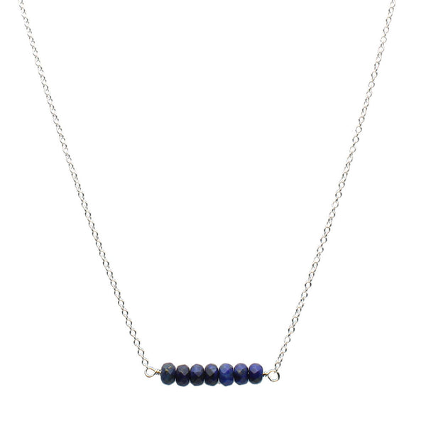Sterling Silver Blue Lapis Stone Rondell Beads Bar Cable Necklace, 18.5 inches+2 inches Extender