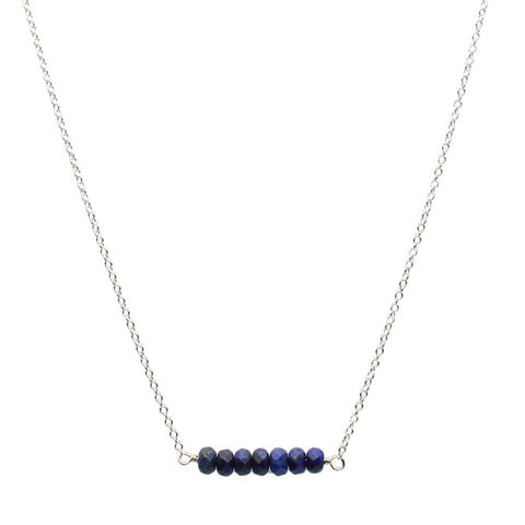 Sterling Silver Blue Lapis Stone Rondell Beads Bar Cable Necklace, 18.5 inches+2 inches Extender