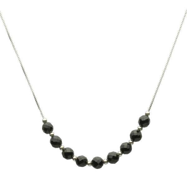 Floating 6mm Faceted Black Onyx Beads Sterling Silver Box Chain Necklace Adjustable